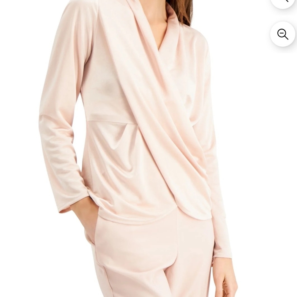 Alfani Pink Champagne Cross Drape Blouse NWOT M